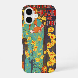 Classic Art Nouveau Teal Woman Yellow Flowers iPhone 16 Case