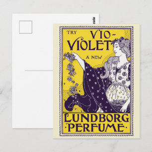Classic Art Nouveau Woman Purple Flowers Artwork Postcard