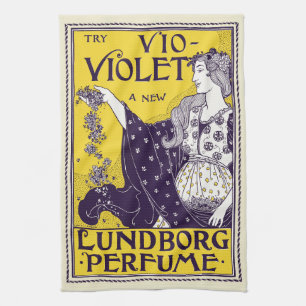 Classic Art Nouveau Woman Purple Flowers Artwork Tea Towel
