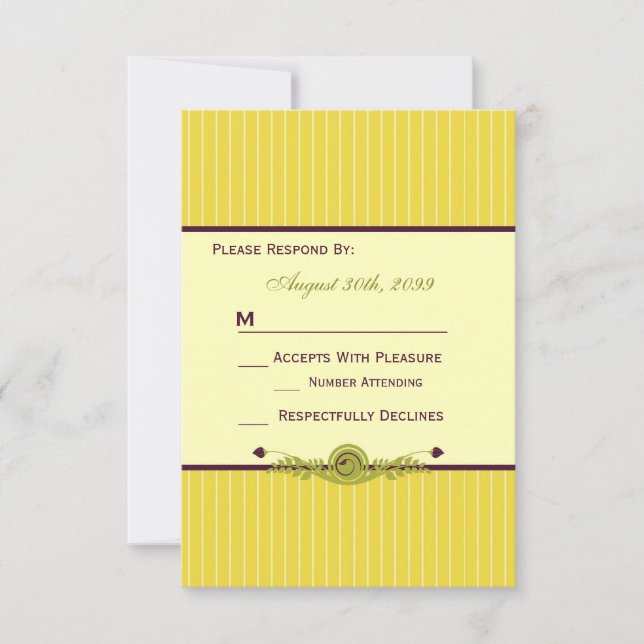 Classic Art Nouveau Yellow and Purple Wedding RSVP (Front)