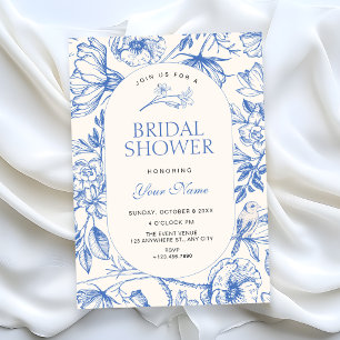 Classic artistic floral blue bridal shower invitation