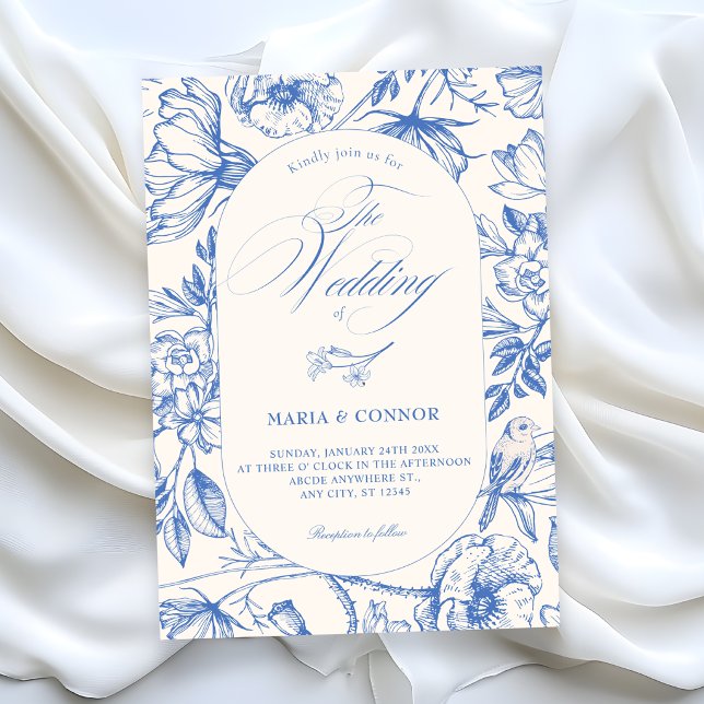 Classic artistic floral blue wedding invitation (Creator Uploaded)