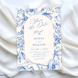 Classic artistic floral blue wedding save the date