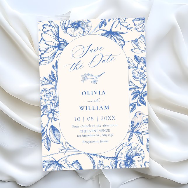 Classic artistic floral blue wedding save the date (Creator Uploaded)