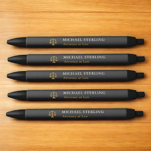 Classic Attorney Scales of Justice Black Gold Black Ink Pen