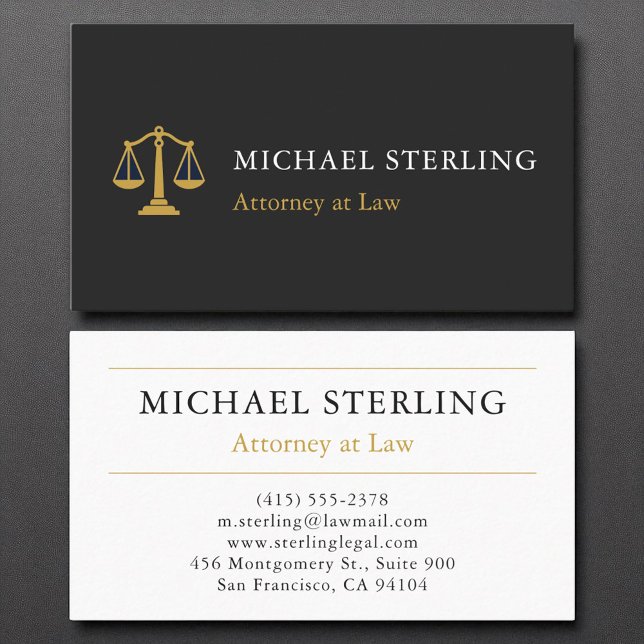 Classic Attorney Scales of Justice Black Gold Business Card (Creator Uploaded)