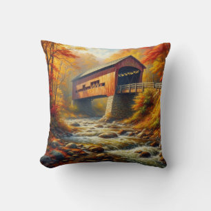 classic, autumn covered bridge cushion