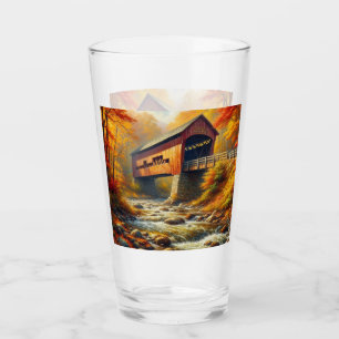 classic, autumn covered bridge glass