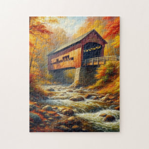 classic, autumn covered bridge jigsaw puzzle