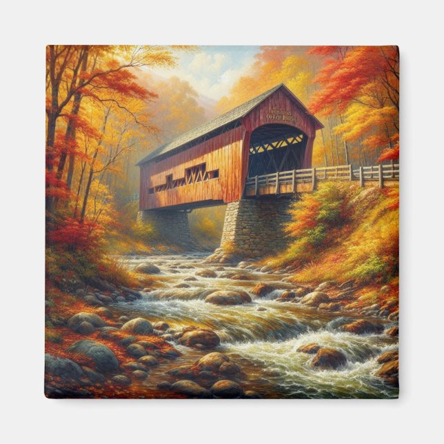 classic, autumn covered bridge magnet (Front)
