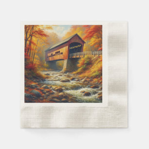 classic, autumn covered bridge napkin