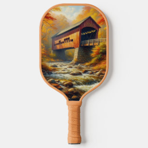 classic, autumn covered bridge pickleball paddle