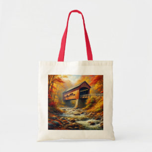 classic, autumn covered bridge tote bag