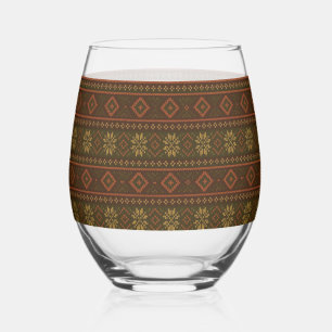 Classic Autumn/fall fair isle/colorwork patterned  Stemless Wine Glass