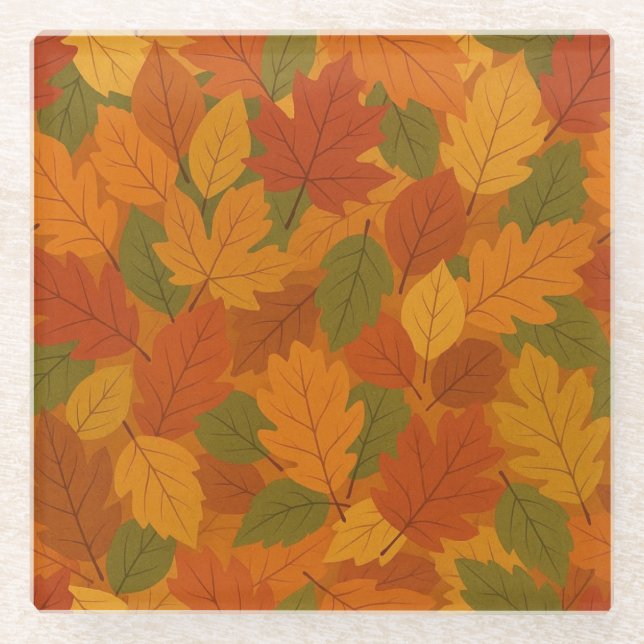 Classic Autumn/fall leaves patterned  Glass Coaster (Front)