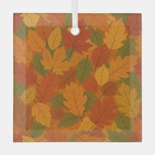 Classic Autumn/fall leaves patterned Glass Tree Decoration