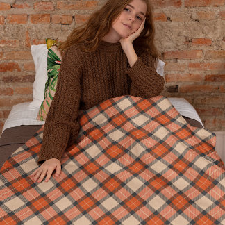 Classic Autumn Pumpkin Orange Brown Tartan Pattern Fleece Blanket