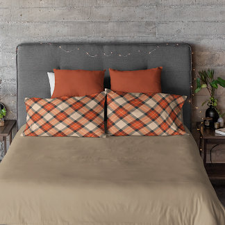 Classic Autumn Pumpkin Orange Brown Tartan Pattern Pillowcase