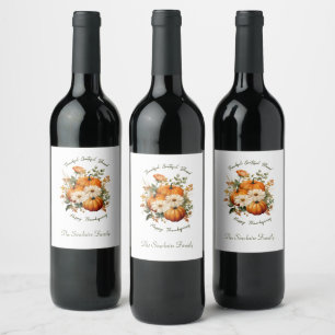 Classic Autumn Pumpkin Thanksgiving Wine Label