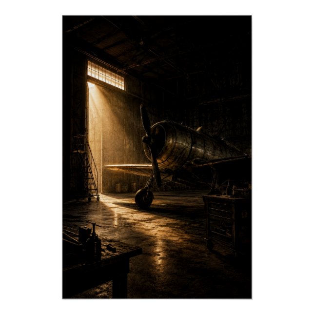 Classic Aviation Hangar Golden Light Poster (Front)