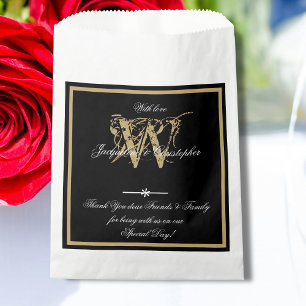 Classic B & W & Gold Monogram + Names Modern Chic Favour Bags