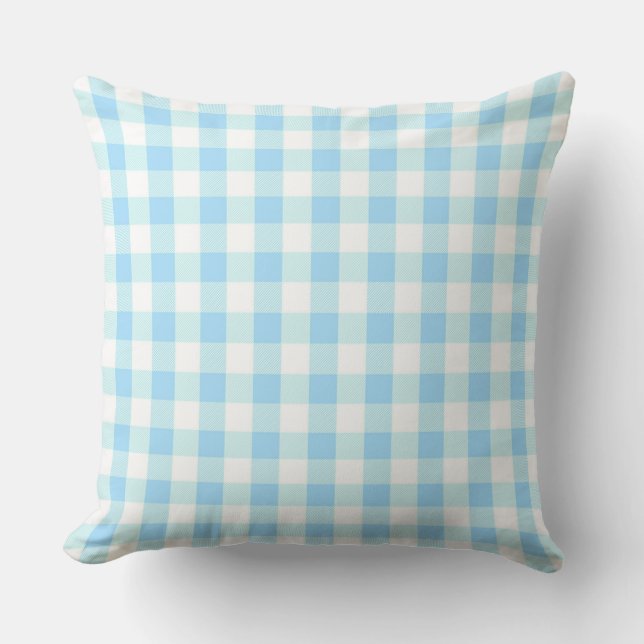 Classic Baby Blue Gingham Pattern Throw Pillow (Front)