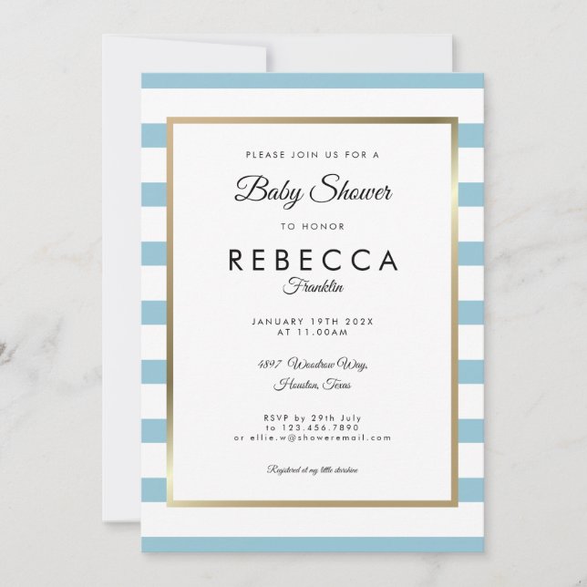 Classic Baby Blue Stripe Baby Shower / Sprinkle Invitation (Front)