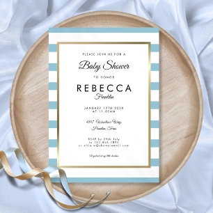 Classic Baby Blue Stripe Baby Shower / Sprinkle Invitation