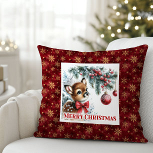 Classic Baby Fawn Snowy Forest Kids Gift Christmas Cushion