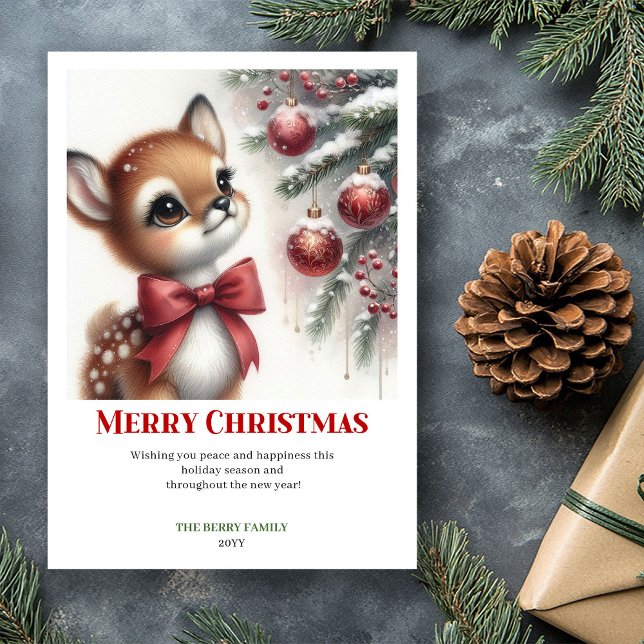 Classic Baby Fawn Winter Scene Watercolor Xmas Holiday Card (Classic Baby Fawn Winter Scene Watercolor Christmas Greeting Card

)