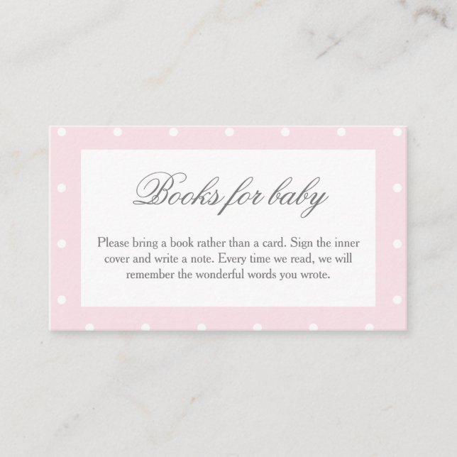 Classic Baby Pink Bow Baby Shower Books For Baby Enclosure Card (Front)