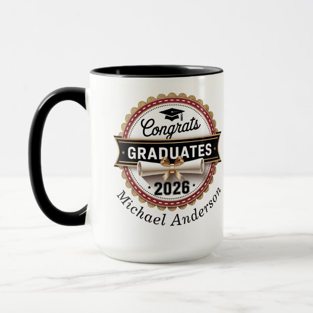 Classic Badge Graduation Class of 2026 Two-Tone  Mug (Left)