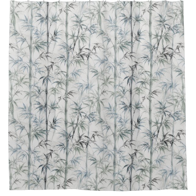 Classic Bamboo Botanical Pattern in Indigo Blue Shower Curtain (Front)