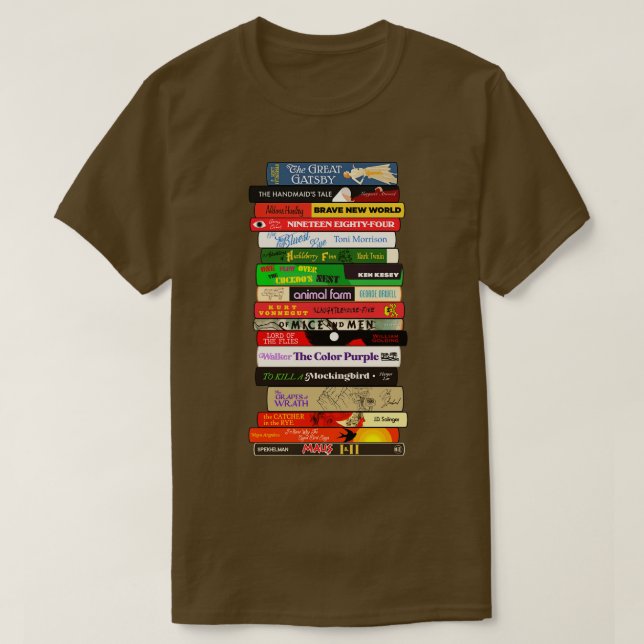 Classic Banned Books Stack T-Shirt (Design Front)