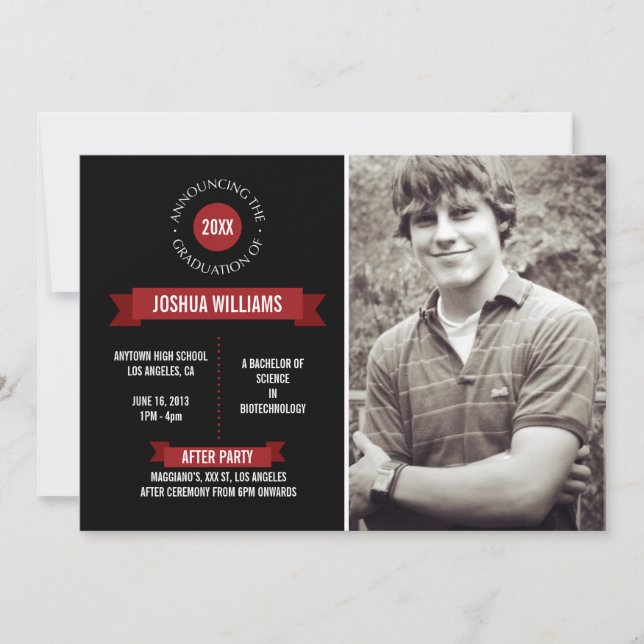 Classic Banner Black/Red Graduation Announcement (Front)