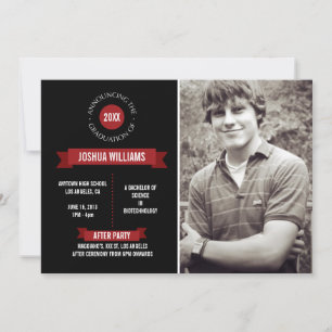 Classic Banner Black/Red Graduation Announcement