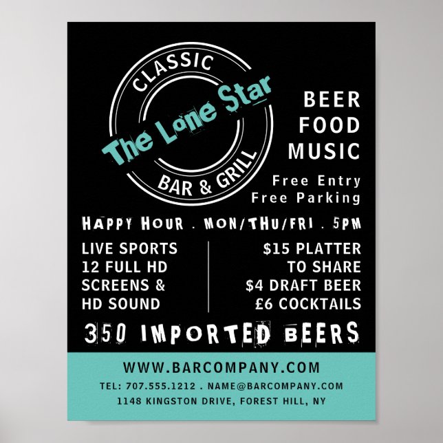Classic Bar & Grill Logo, Pub/Brewery Advertising Poster (Front)