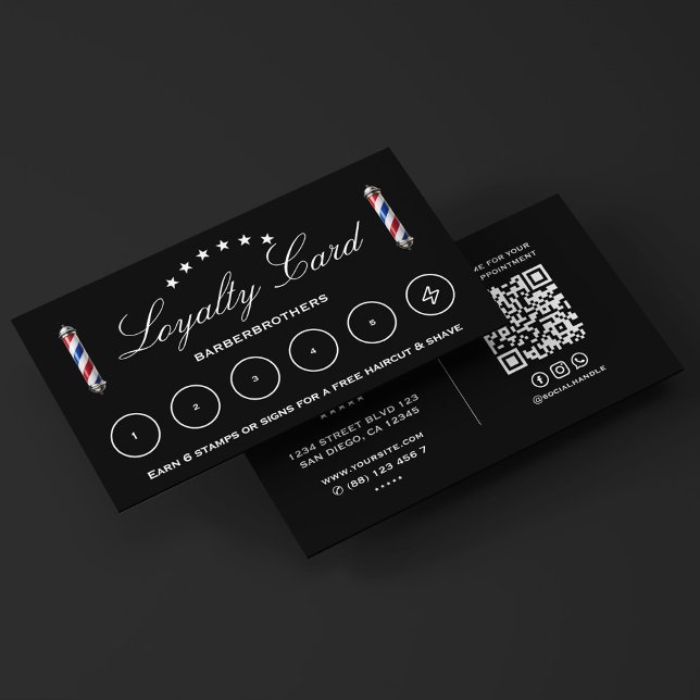 Classic Barber Pole Black Barbershop Appointment Business Card (Barbershop Modern Classic Barber Pole Black Business Card
)