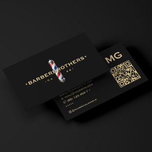 Classic Barber Pole Black Barbershop  Business Card