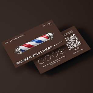 Classic Barbershop Minimal Barber Pole Espresso Loyalty Card