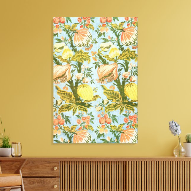 Classic Baroque Floral Fruit Damask Textile Canvas Print (Insitu(LivingRoom))