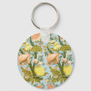 Classic Baroque Floral Fruit Damask Textile Key Ring