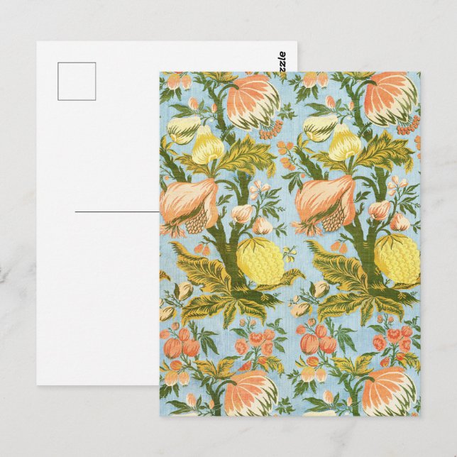 Classic Baroque Floral Fruit Damask Textile Postcard (Front/Back)