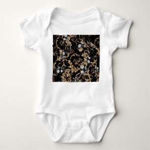 Classic baroque flowers: black background. baby bodysuit