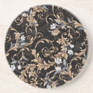 Classic baroque flowers: black background. coaster