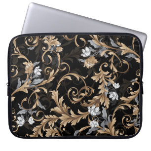 Classic baroque flowers: black background. laptop sleeve