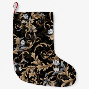 Classic baroque flowers: black background. small christmas stocking