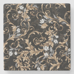 Classic baroque flowers: black background. stone coaster