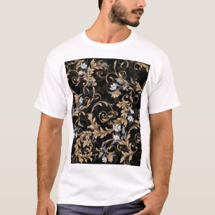 Classic baroque flowers: black background. T-Shirt