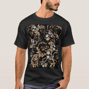 Classic baroque flowers: black background. T-Shirt